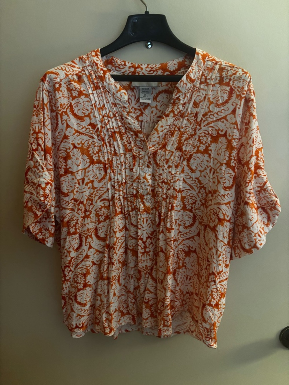 C D Daniels Relaxed Orange Floral Pintuck Blouse - Women